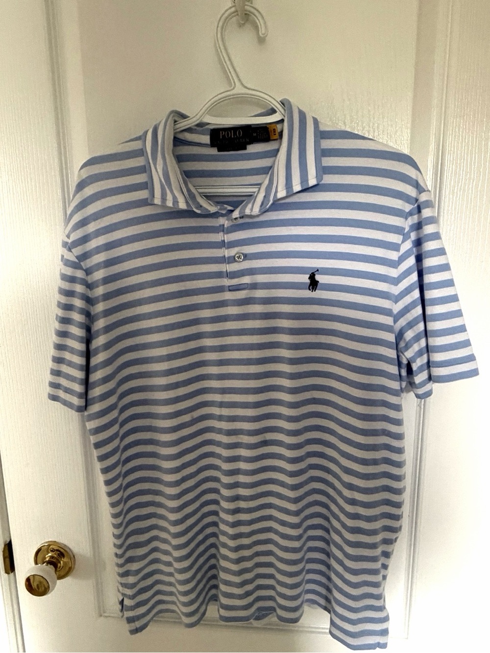 Polo Ralph Lauren Men’s Classic Fit Striped Polo – Blue & White – Medium